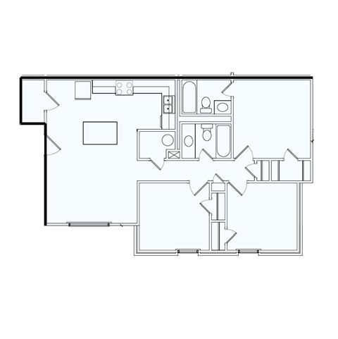 Floor plan for 3 beds, 2 baths, 990 sqft